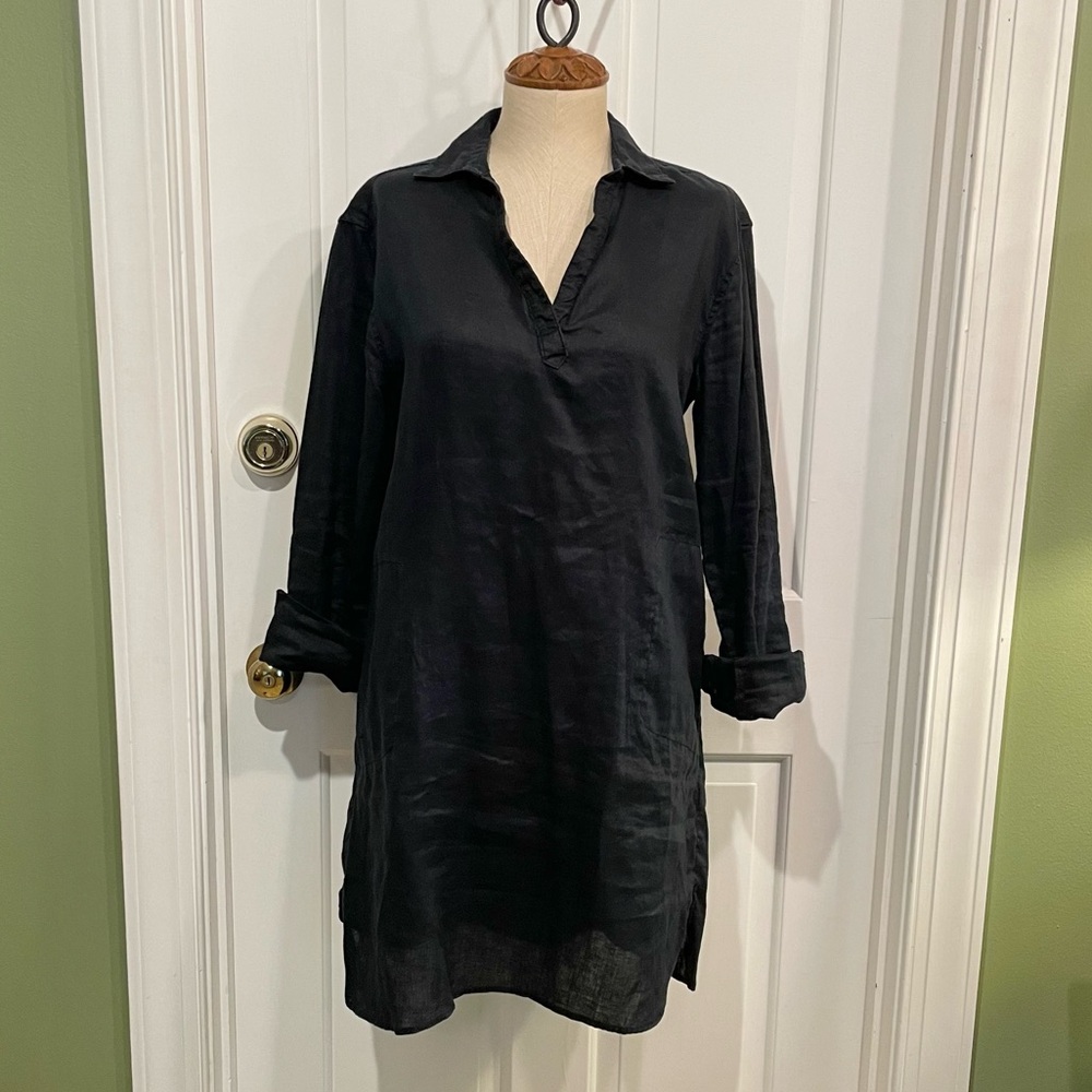 Artisan NY Black Linen Collared Midi Dress